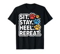 Asseyez-Vous, Restez Talon. Répétition. Joli dresseur de Chien coloré T-Shirt