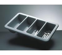 APS Germany Range-couverts en plastique GN 1/1 – 4 compartiments – 32,5 x 53 cm – H 10 cm – gris