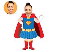 ASSIALL Oreiller Mini Me Visage Personnalisé Coussins en Forme de Poupée de Visage 3D Duplex Impression Canapé Voiture Poly Coton Coussin Maison Ornement en Peluche Jouet Cadeau Super Girl 30cm