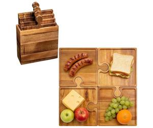 Assiette à collation Jigsaw - Lien avec quadruple nombre - Assiette de service incurvée avec support de nourriture, planche à découper fine pour une réunion conviviale dans le garde-manger, repas de
