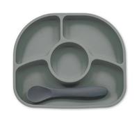 bblüv - Yümi - Assiette de bébé anti-renversement avec ventouse et cuillère en silicone (Gris)