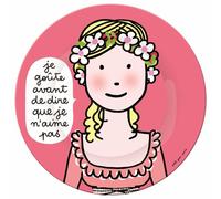 Assiette à dessert Princesse : Je goûte avant de dire que je n'aime pas - Rose