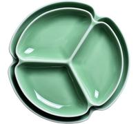 Assiette à Dîner Compartimentée pour Adulte, Assiettes De Contrôle des Portions De Couleur Unie, Assiette à Dîner Ronde en Céramique pour Manger équilibré, Green, Large-9.6In