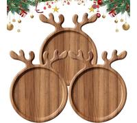 Assiette à dîner de Noël en bois de cerf de Noël, en forme d'antan, plateau de service en bois festif pour collation, dessert, bonbons, fromage (3)