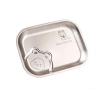 Assiette à dîner en acier inoxydable 304, 25 x 19 x 2 cm, assiette à goûter incassable avec jolis motifs, passe au lave-vaisselle, pour enfants, camping, pique-nique et utilisation à la maison