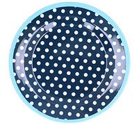 Assiette à dîner en imitation porcelaine, assiette à collation décorative réutilisable, vaisselle légère pour gâteaux aux fruits, résine de mélamine de 9 pouces, style moderne et (points bleu foncé)
