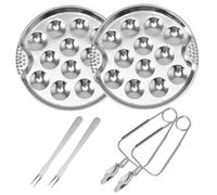 Assiette à escargots, 2 ensembles, plat à escargots en acier inoxydable avec pince et fourchette, plat de cuisson rond à 12 compartiments avec poignée, plat à escargots, assiette à escargots, pl