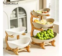 Assiette à fruits à 2/3 couches, plat à collation en plastique pour la maison et le salon, panier de fruits secs moderne et créatif, plat à bonbons, support à gâteaux, bol à salade Beige L