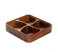 Assiette à fruits en bois de noyer avec quatre sections divisées | Plateau de service empilable pour collations, décoration de noix | Organiseur de finition naturelle pour cuisine et salle à manger |