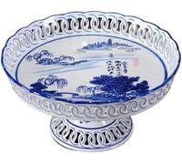 Assiette à fruits en porcelaine bleue et blanche, assiette à dessert chinoise, assiette à pied haut for temple bouddhiste, assiette à offrande(A)