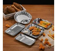 Assiette à goûter compartimentée en acier inoxydable avec section sauce et motif coquillage vintage pour usage domestique ou commercial (C)