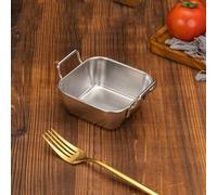 Assiette à goûter en acier inoxydable avec poignée, plateau de service, plat plat, plateau de service, plateau à légumes (10,5 x 10,5 cm, argenté)