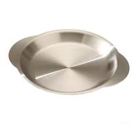 Assiette à goûter peu profonde en acier inoxydable avec poignées latérales pour une manipulation sûre des aliments chauds ou froids pendant le service des grillades ou de la mise en place d'un buffet