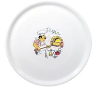 Hendi Assiette à pizza ronde porcelaine émaillée – Motif chef – Ø330 mm – Blanc