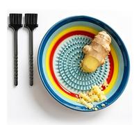 Assiette à Râper en Céramique, Ensemble d'Assiettes à Râper, Assiette à Râper l'Ail avec 2 Brosses - Très Pratique pour l'Ail, le Citron, les Fruits, le Curcuma