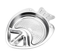 Assiette à Raviolis Égouttés en Acier Inoxydable Argenté, Forme Poisson | Compartiment Intégré, Surface Lisse sans Bavures, Facile à Nettoyer, pour Frites, Sushi et Service