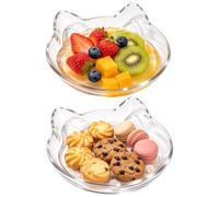 Assiette à salade en verre 2 pièces - Plat à dessert en forme de chat | Vaisselle épaisse et transparente, 20 x 15 cm, sert des collations pour les fêtes du Nouvel An, bureau, dortoir, appartement