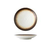Assiette à salade ronde en céramique émaillée au four - Personnalité créative - Sesame Gold - Assiette peu profonde de 21,6 cm