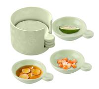 Assiette à sauce et ensemble de supports | Plat d'assaisonnement en céramique avec boîte de rangement | Mini plat de service de condiments pour vinaigrette, sauce soja, ketchup, fruits, collation, déc