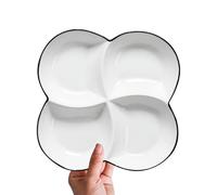 Assiette à Snacks en Céramique Blanche, Quatre Compartiments Élégants | Séparation Soignée des Aliments, Motif Feuille Moderne, pour Sauces et Douceurs Lors des Fêtes Quotidien