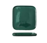 Assiette à steak créative en céramique émaillée verte de couleur unie - Assiette carrée carrée de 25,4 cm