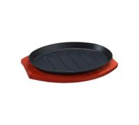 Assiette à steak en fonte avec base en bois antiadhésive pour le camping 23 x 14,5 cm