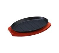 Assiette à steak en fonte avec base en bois antiadhésive pour le camping 28 x 17 cm