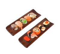 Assiette à Sushi en Bois, 2 Pièces Longue Assiette Rectangulaire en Bois Massif, Plateau de Service de Style Japonais, Plateau à Dessert, Planche à Fromage, Gadgets de Cuisine pour Bar, Café, Fête
