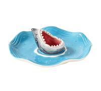 Assiette à sushi en céramique avec compartiment à sauce en forme de requin | Plat à condiments sur le thème des océans - pour poisson, taco, pieuvre, crevettes, sardine, hamburger, fromage, sauce