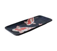 Assiette à sushi japonaise Mino-yaki en céramique, assiette rectangulaire de 29,5 cm, carpes rouges sur céramique noire, fabriquée au Japon