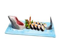 Assiette à sushi requin - Planche à fromage - 33 x 22 cm - en céramique peinte à la main - Plat à hot pot - Planche à sushi - Plateau à fromage - Plateau en céramique - Créatif pour table à