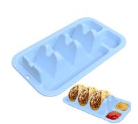 Assiette à taco - Plateau de service pour tacos - Avec 3 compartiments - Support en silicone antidérapant réutilisable - Avec 2 compartiments à épices et bol à nourriture pour la maison et les
