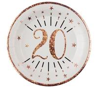 SANTEX 7348-20, Sachet de 10 Assiettes Âge étincelant métal 20 Ans Rose Gold