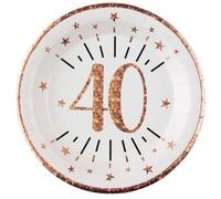 Assiette anniversaire 40 ans blanche et rose gold 22.5cm (x10) REF/7348 Matière carton