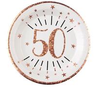 Assiette anniversaire 50 ans blanche et rose gold 22.5cm (x10) REF/7348 Matière carton
