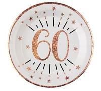 Assiette anniversaire 60 ans blanche et rose gold 22.5cm (x10) REF/7348 Matière carton