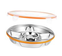 Assiette Assiette divisée en acier inoxydable avec couvercle, plateau de service à 6 compartiments for fêtes de Noël, boîte à collations et plateau Plate