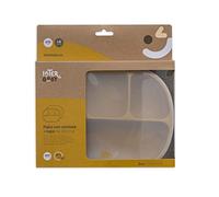 Assiette avec couvercle et ventouse en silicone ocre