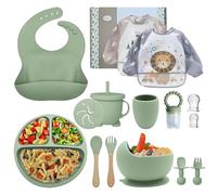 Assiette Bebe,Coffret Repas Bebe,lot de 15,Set repas bébé, Bol Cuillere Bebe,Bavoir Silicone Bebe,Assiette Ventouse Pour BéBé,tétine grignoteuse bébé Enfant Set Couverts Vaisselle Pour Sevrage Manger
