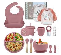 Assiette Bebe,Coffret Repas Bebe,lot de 15,Set repas bébé, Bol Cuillere Bebe,Bavoir Silicone Bebe,Assiette Ventouse Pour BéBé,tétine grignoteuse bébé Enfant Set Couverts Vaisselle Pour Sevrage Manger
