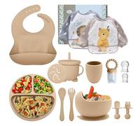 Assiette Bebe,Coffret Repas Bebe,lot de 15,Set repas bébé, Bol Cuillere Bebe,Bavoir Silicone Bebe,Assiette Ventouse Pour BéBé,tétine grignoteuse bébé Enfant Set Couverts Vaisselle Pour Sevrage Manger