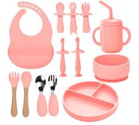 Assiette Bebe, Lot de 13 Set Coffret Repas BéBé, Bol Cuillere Bebe, Bavoir Silicone Bebe,Assiette Ventouse Pour BéBé, brosse a dent bebe, Enfant Set Couverts Vaisselle Pour Sevrage Manger