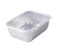Assiette carrée en acier inoxydable avec couvercle épais de qualité alimentaire pour stocker les aliments, la cuisson, les grillades, les marinades, les plats réutilisables (argent, 13,5 x 10,5 x 5,5