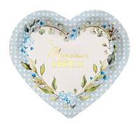 Assiette coeur Baby Shower bleu ciel avec des fleurs décoratives (x10) REF/7309 Matière carton