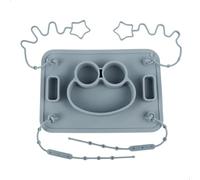 Assiette Compartiment, Ventouse Set de Table Antidérapant, Plateau Repas avec 4 Cordes Anti-Chute, Assiette Silicone Lavable Adaptée aux Chaises Hautes et Tables