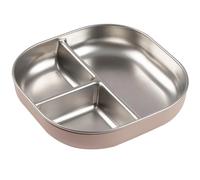 BÉABA, Assiette Bébé Compartimentée en Inox Micro-ondable - Antidérapante avec Housse Silicone, Incassable, Bords Hauts Ergonomiques, Passe au Lave-Vaisselle, Barpe à papa
