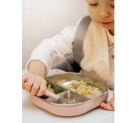 BÉABA, Assiette Bébé Compartimentée en Inox Micro-ondable - Antidérapante avec Housse Silicone, Incassable, Bords Hauts Ergonomiques, Passe au Lave-Vaisselle, Barpe à papa
