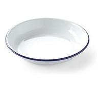 HENDI Assiette en acier émaillé blanc, avec bord bleu, récipient, plat rond, assiette creuse, ø220x(H)36mm