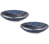 Assiette Creuse en Céramique Japonaise Mino-yaki, Pour Soupe Salade Pâtes, 22cm, Motifs de Baleine Bleue, Set de 2 Assiettes, Fabriqué au Japon, 797692