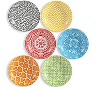 Assiette Creuse Porcelaine Service - Lot de 6 Colorées - Assiette Ceramique a Pates | Salade | Soupe | Risotto | Couscous - Passe au lave vaisselle et au micro onde - 20 cm